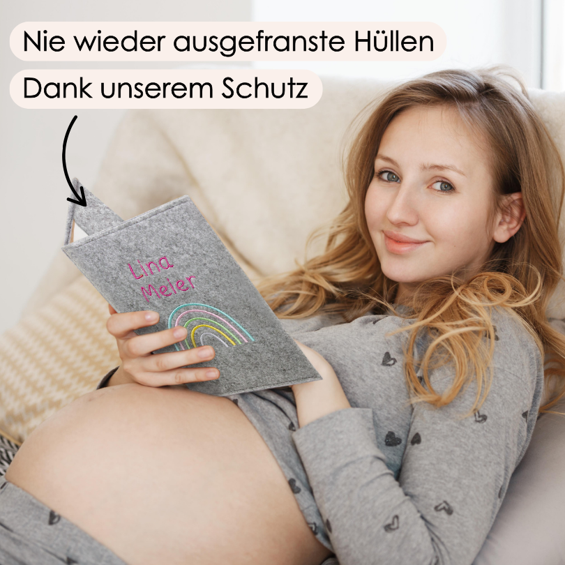 Regenbogen Pastell Mutterpasshülle aus Filz Mit Personalisierung