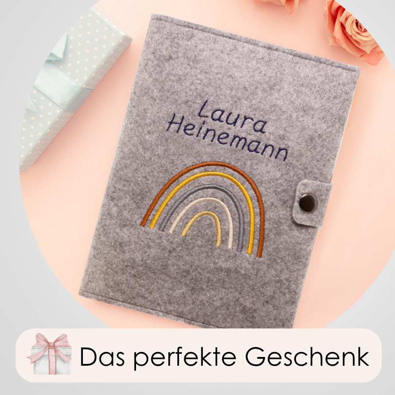 Regenbogen Natural Mutterpasshülle aus Filz Mit Personalisierung