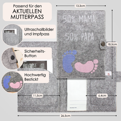 50% MAMA und 50% PAPA Mutterpasshülle aus Filz Ohne Personalisierung