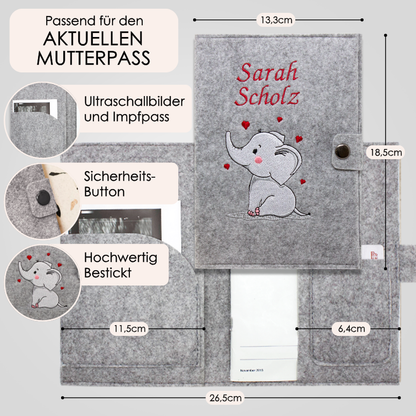 Elefant Mutterpasshülle aus Filz Mit Personalisierung