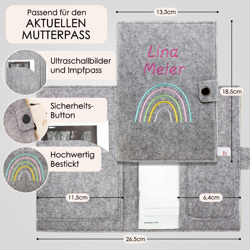 Regenbogen Pastell Mutterpasshülle aus Filz Mit Personalisierung