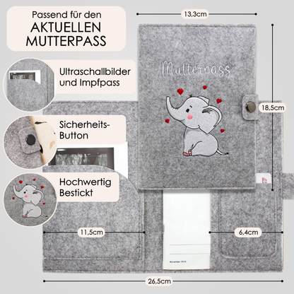 Elefant Mutterpasshülle aus Filz Ohne Personalisierung