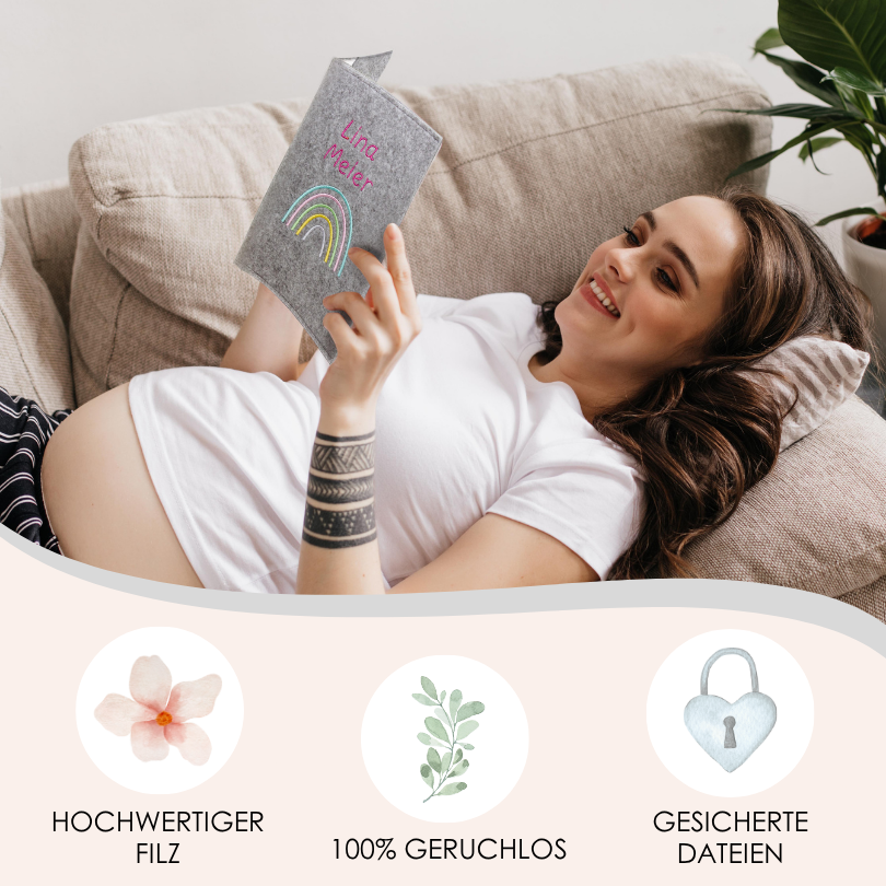 Regenbogen Pastell Mutterpasshülle aus Filz Mit Personalisierung