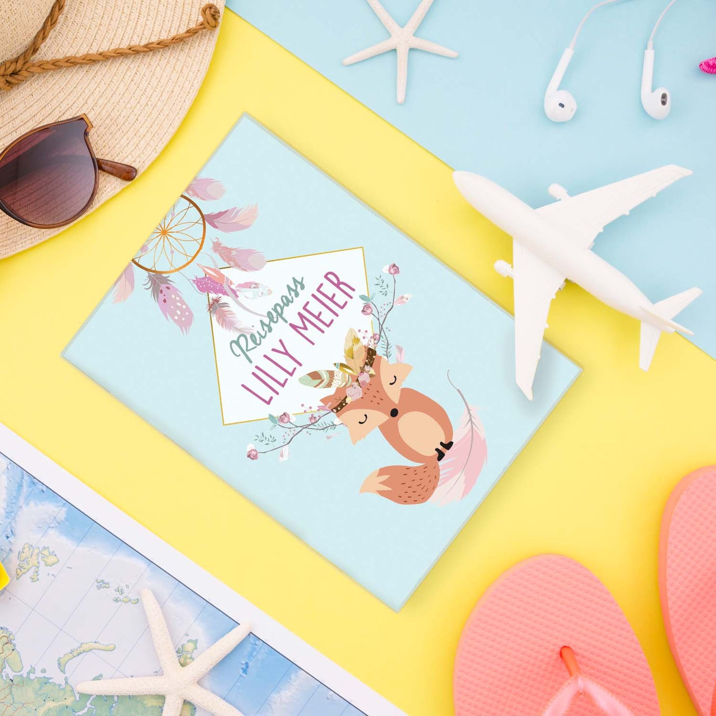 Boho Fuchs Blau Reisepasshülle für Kinder Mit Personalisierung