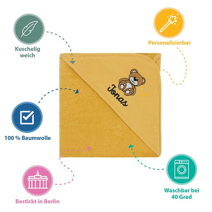 Senf Kinder Kapuzenhandtuch Bestickt mit Namen oder Wunschtext