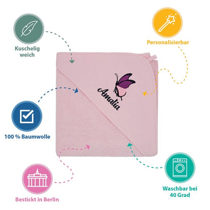 Rosa Kinder Kapuzenhandtuch Bestickt mit Namen oder Wunschtext