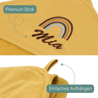 Senf Kinder Kapuzenhandtuch Bestickt mit Namen oder Wunschtext