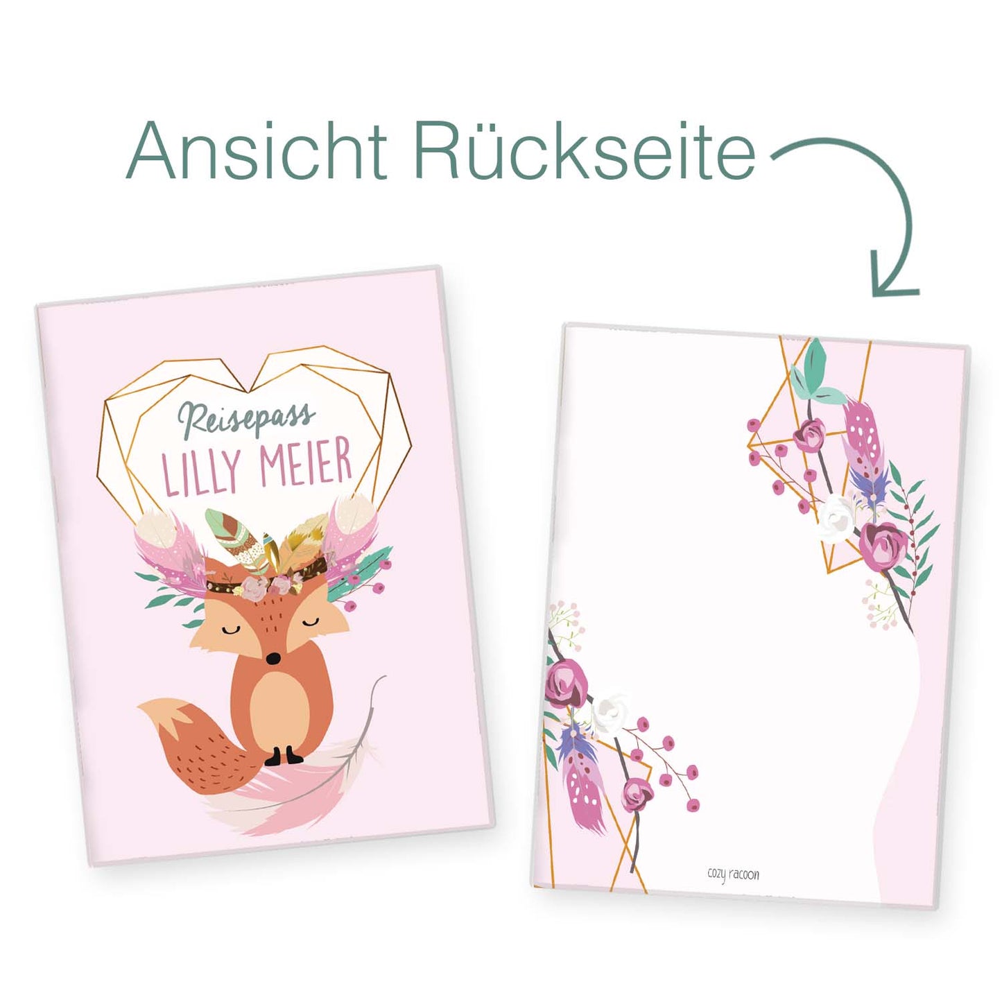 Boho Fuchs Rosa Reisepasshülle für Kinder Mit Personalisierung