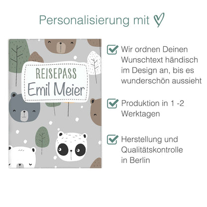 Cute Bears Reisepasshülle für Kinder Mit Personalisierung