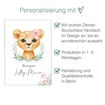 Löwen Mädchen Reisepasshülle für Kinder Mit Personalisierung