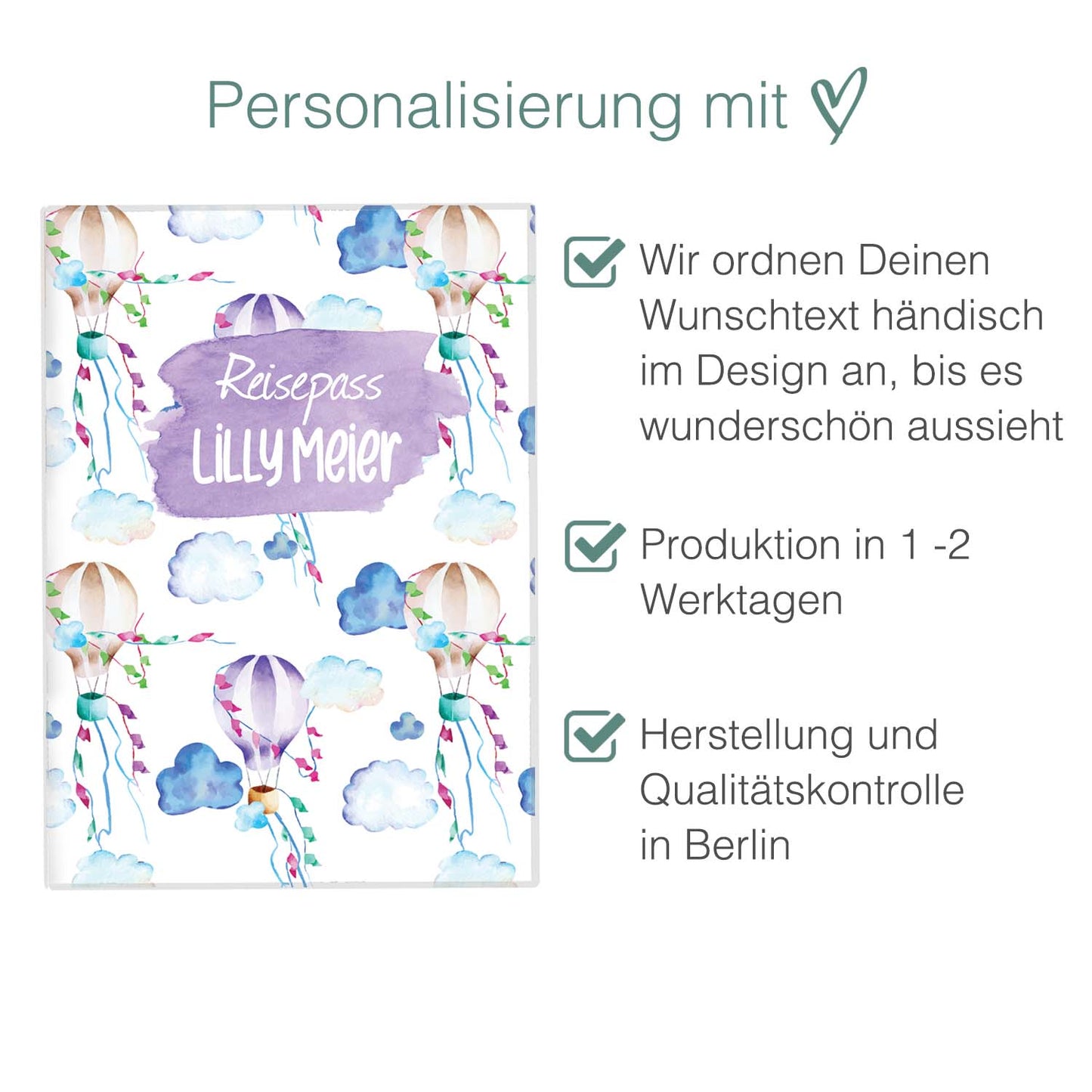 Heißluftballon Reisepasshülle für Kinder Mit Personalisierung