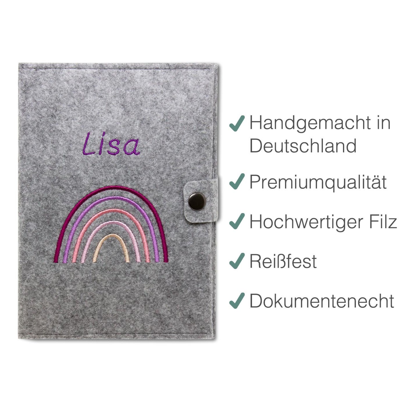 Regenbogen Rosa Mutterpasshülle aus Filz Mit Personalisierung