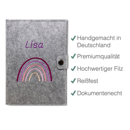 Regenbogen Rosa Mutterpasshülle aus Filz Mit Personalisierung