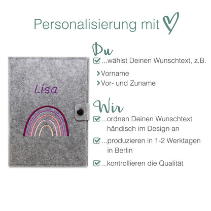 Regenbogen Rosa Mutterpasshülle aus Filz Mit Personalisierung