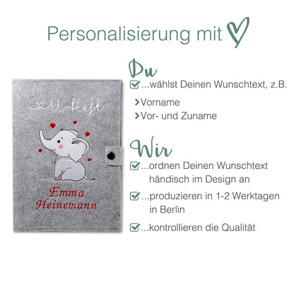 Elefant U-Heft und Impfpasshülle aus Filz Mit Personalisierung