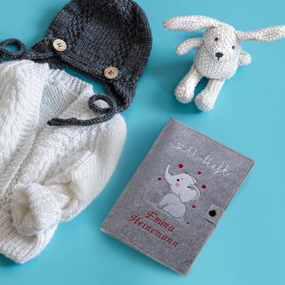 Elefant U-Heft und Impfpasshülle aus Filz Mit Personalisierung